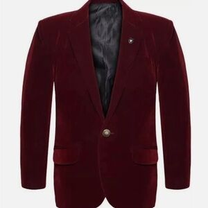 Boys Holiday Christmas Velvet Blazer Maroon Burgundy Red Jacket Size 10